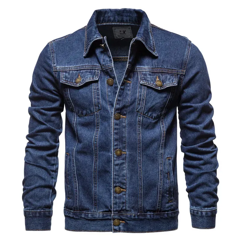 2023 Spring Men Solid Lapel Denim Jackets Fashion Motorcykel Jeans Hommes Slim Fit Cotton Casual Black Blue Coats 240105