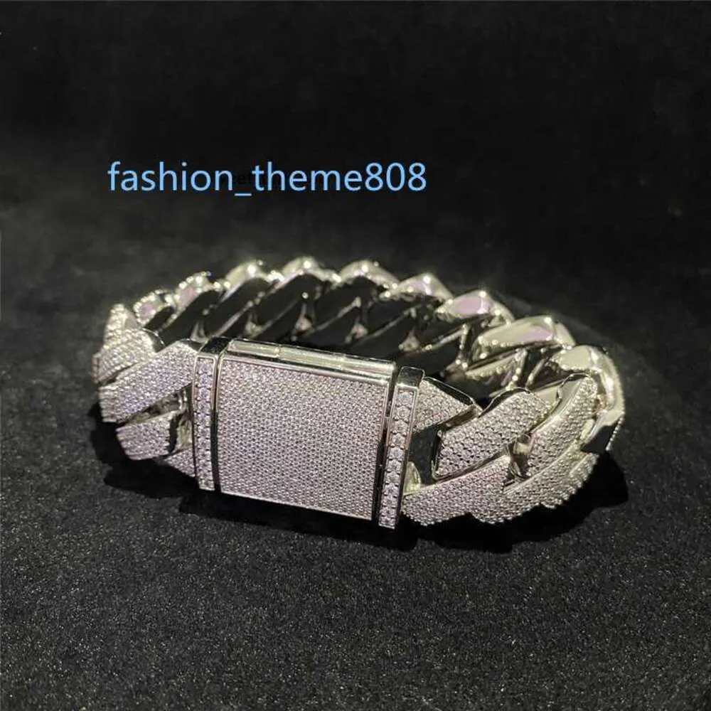 Bracciale cubano Miami pesante a quattro file d Color Vvs Catena a maglie cubane Moissanite 925 Gioielli da uomo Hip Hop in argento massiccio Collegamenti cubani