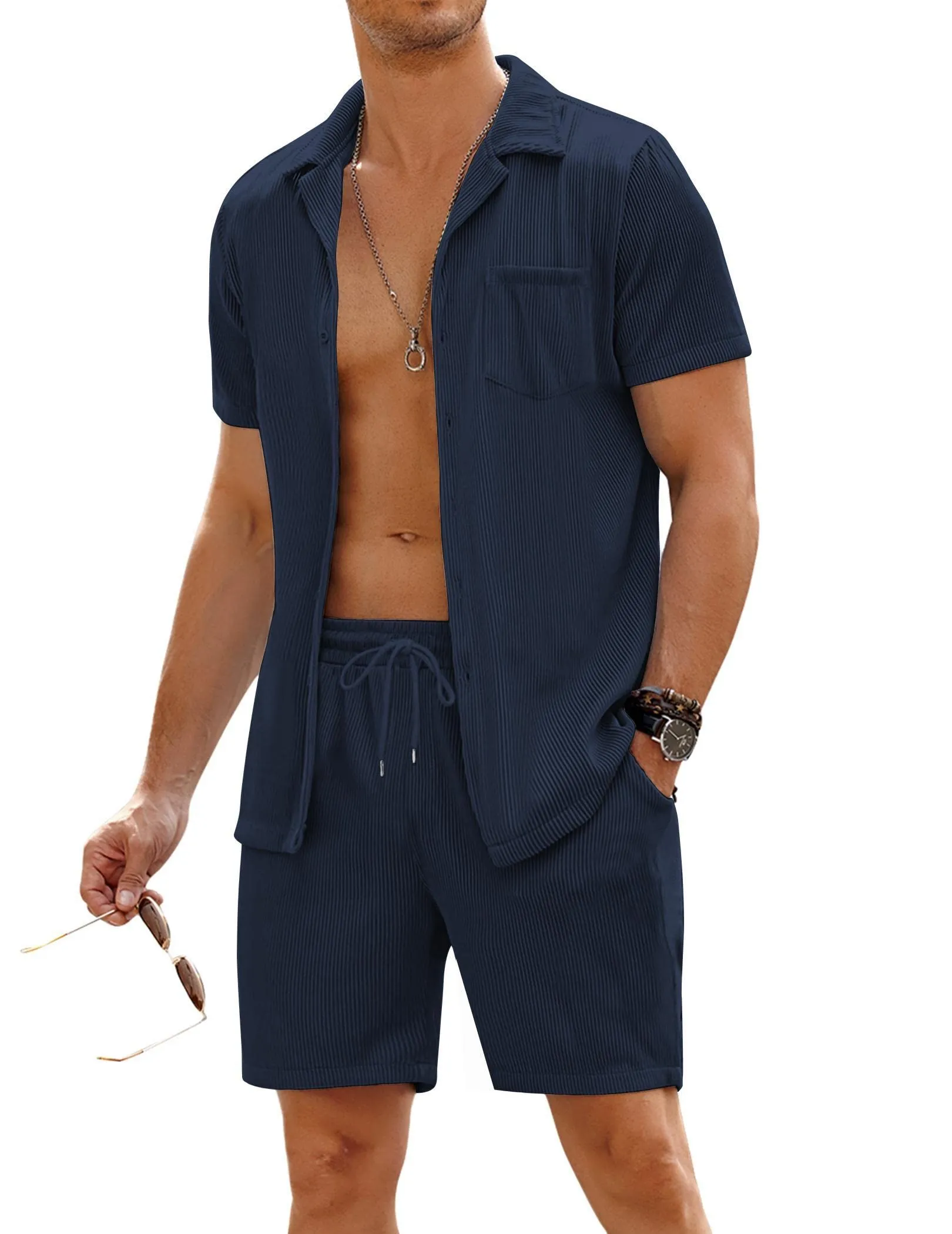 Pantaloncini Cargo Uomo In Cotone - Tasche Multiple, Vita Regolabile, Perfetti Per Spiaggia E Trekking - 6
