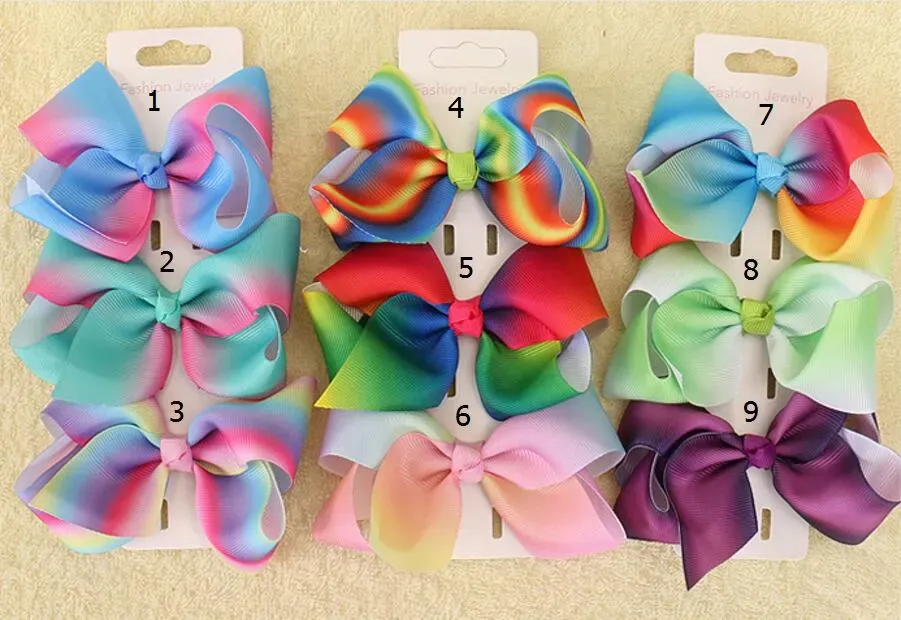 jojo Xmas Romantic 9cm Pastel flora ombre Rainbow ribbon hair bows Alligator clips Dance hair bobbles Accessories HD3480