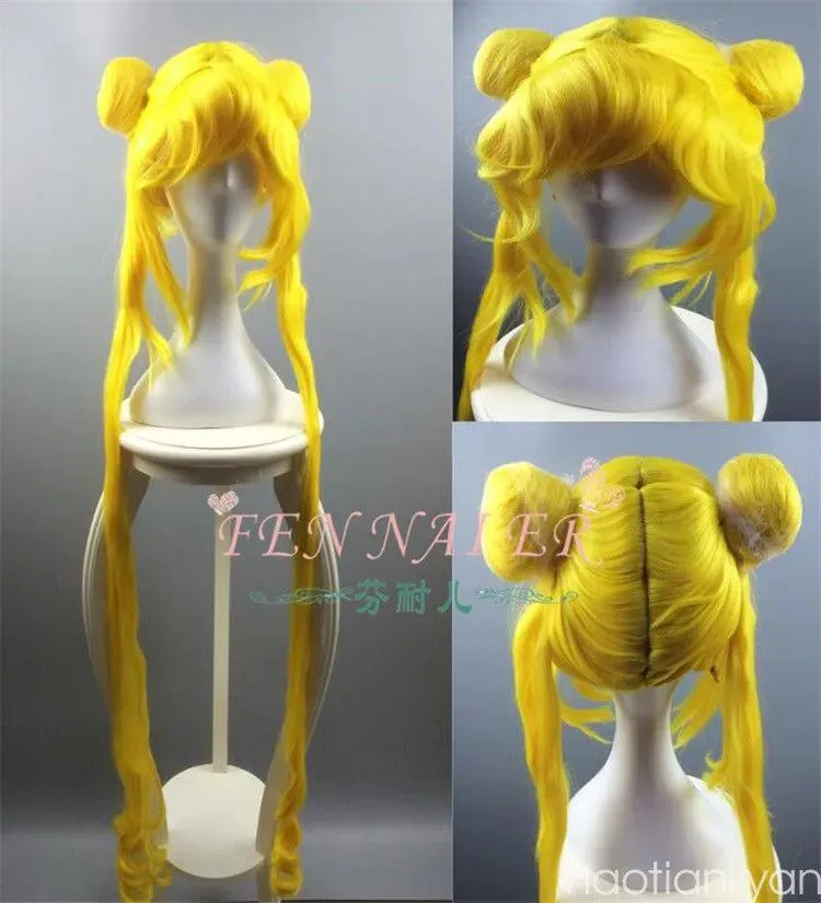 Peruker Lemon Yellow Sailor Moon Cosplay peruk 150 cm raka kostymer fest hårflicka