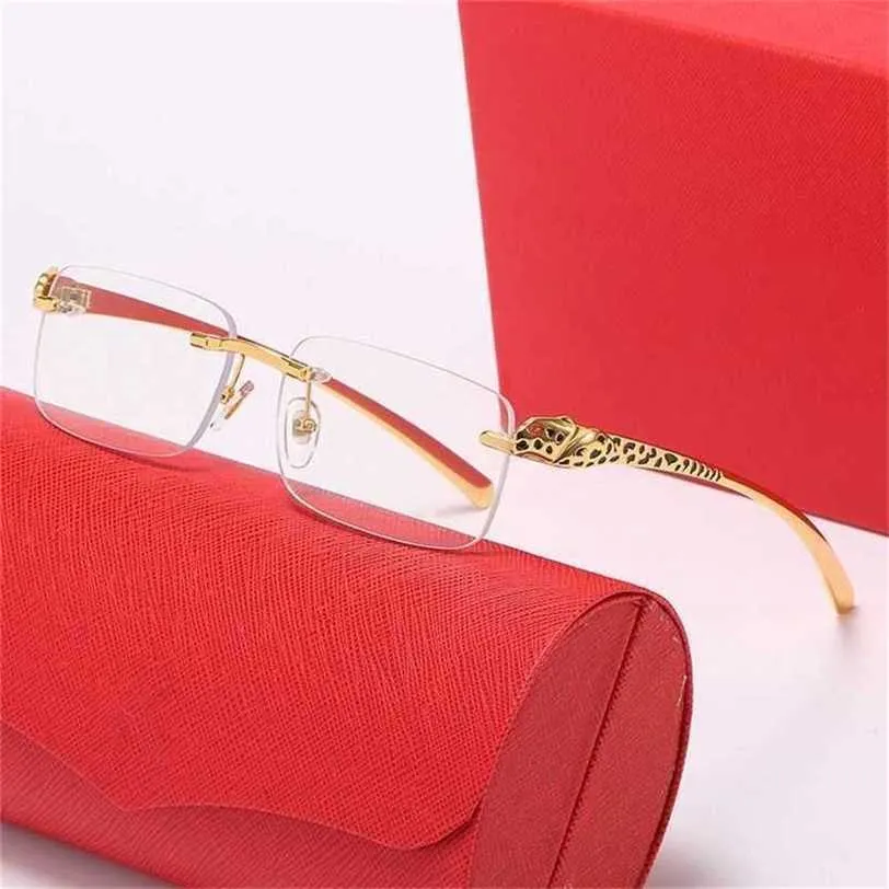 12% OFF Wholesale of sunglasses New Leopard Head for Men and Women with Frameless Small Square Dot Paint Mirror Legs Personalized Street Photo Sunglasses 9593