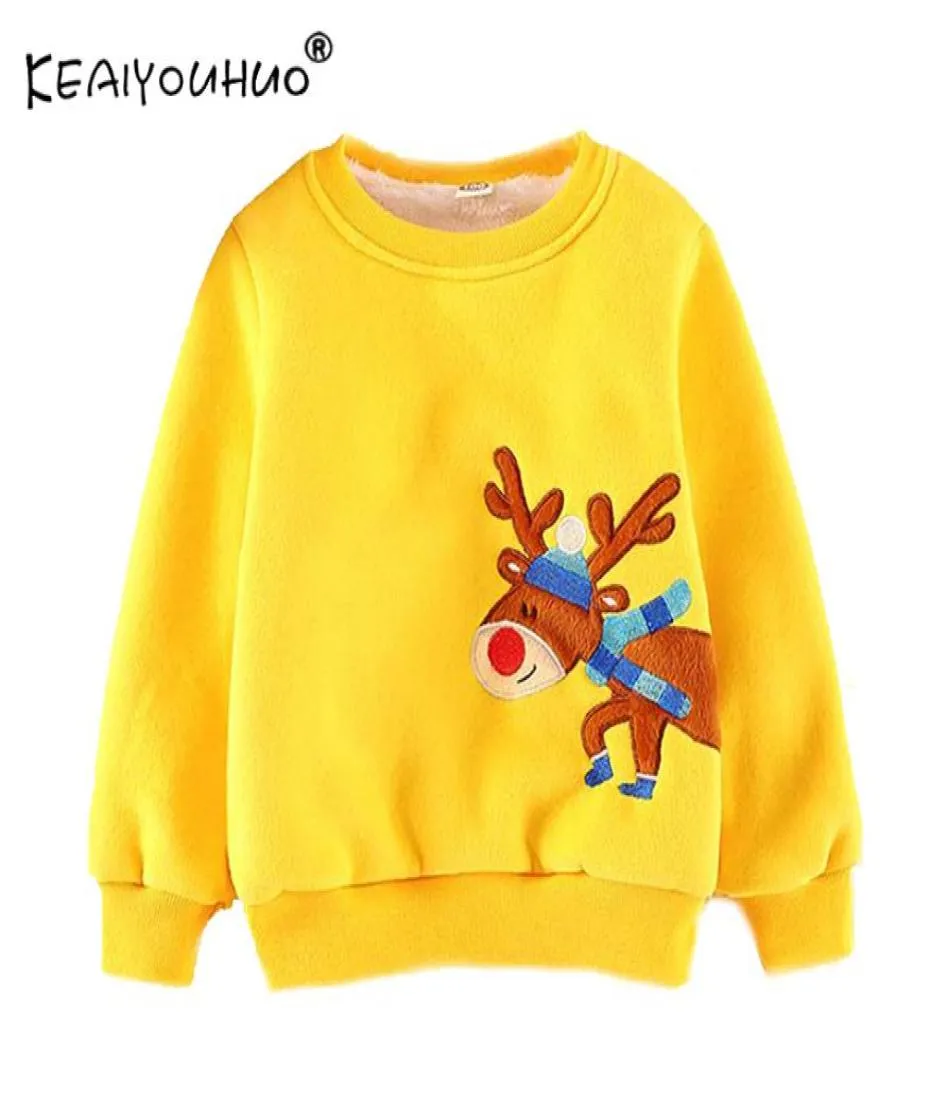 Keaiyouhuo ubrania dla dzieci Bluza dla nastolatków świąteczne hafty Elk z długim rękawem oraz górne aksamitne bluzy dla dziewcząt 26age2432385