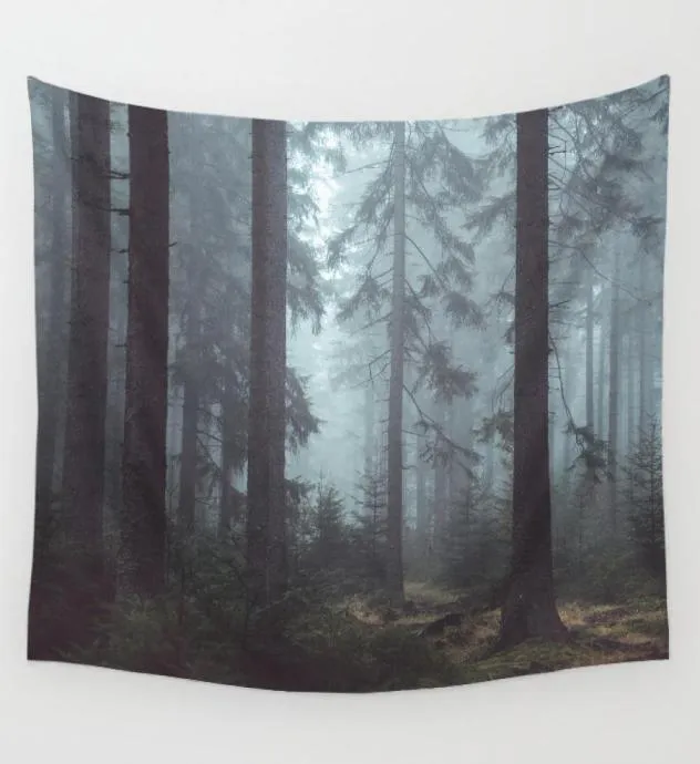 foresta di nebbia di legno appeso a parete panno decorativo scenario arazzo poliestere arredamento nordico tenda stampata alla moda6021232