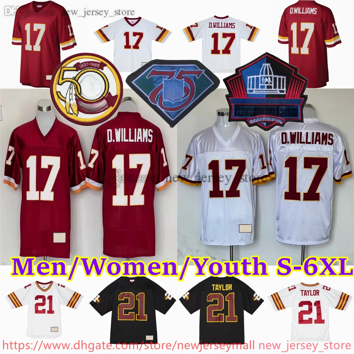 Anpassad S-6XL Throwback 1932-1999 Fotboll 17 Doug Williams Jersey Stitch 42 Charley Taylor 66 Joe Jacoby 65 Dave Butz 56 Len Hauss 68 Russ Grimm 71 Charles Mann Jerseys