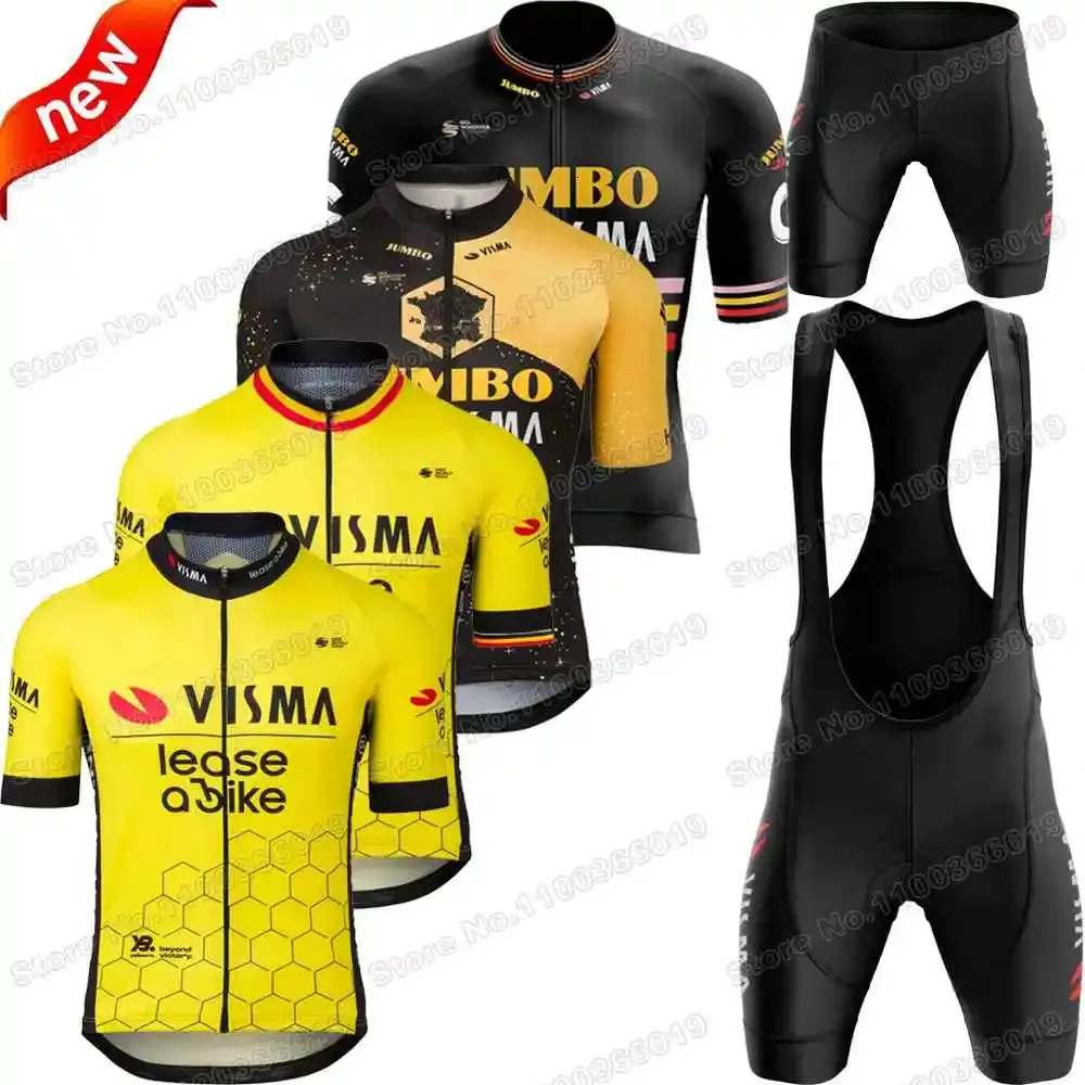 2024 Jumbo Visma Trilogy Radtrikot Set Italien Frankreich Spanien Tour Radsportbekleidung Herren Rennrad Shirt Anzug Fahrrad Trägerhose 240105