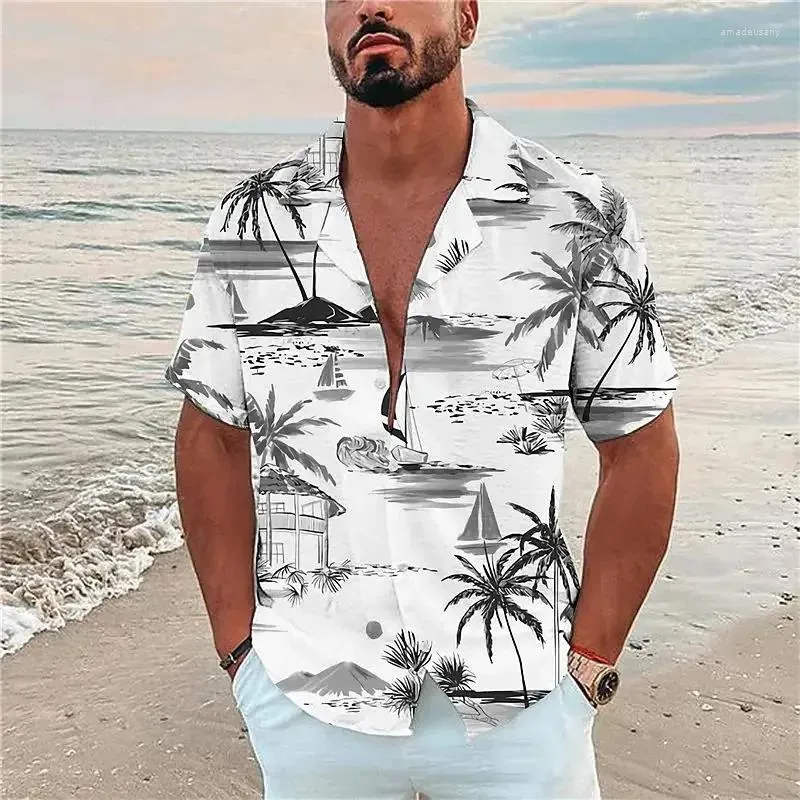Men's Casual Shirts Vacation Hawaiian Shirt For Men 3d Print Short Sleeve  Ocean Harajuku Streetwear Summer Man Clothing