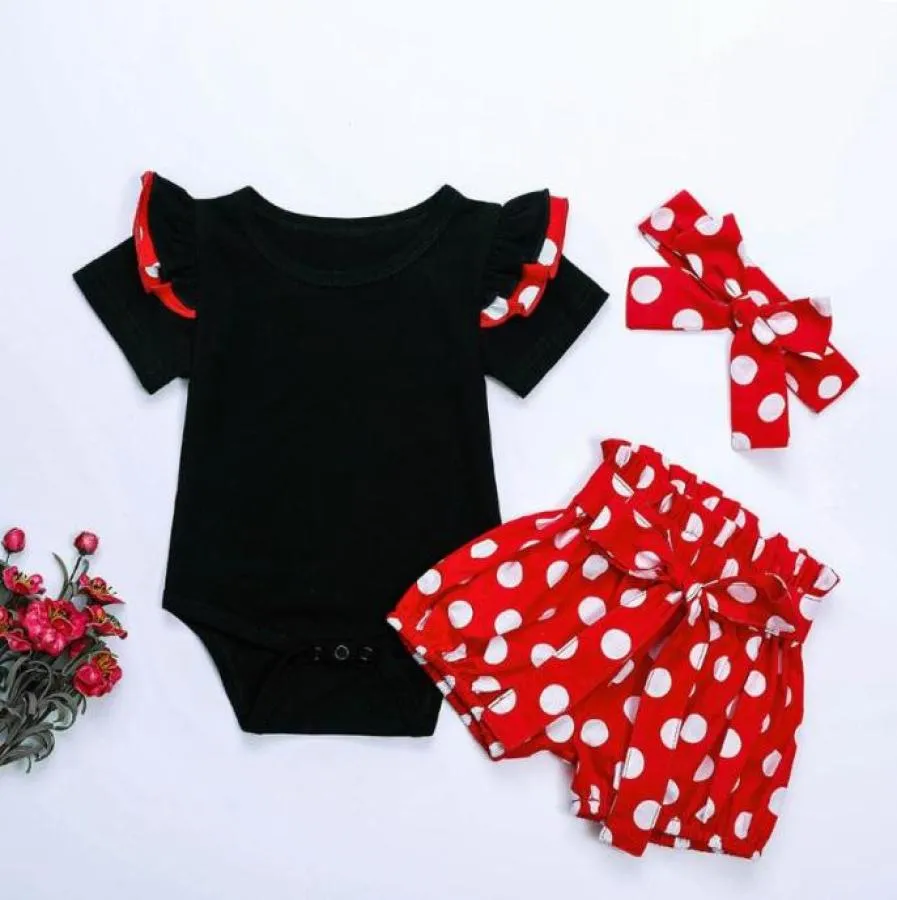 Nouveau-né bébé fille vêtements ensembles d'été infantile bébé filles volants barboteuse hauts à pois shorts Headbnadsbaby fille vêtements tenues3900066