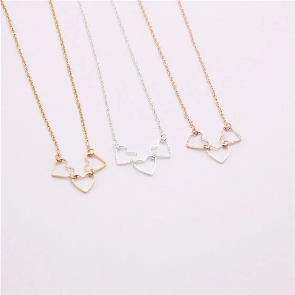Ihålig kärlekshjärta halsband tre hänge kombination halsband för flickor till kvinnor guld silver rose tre färg valfritt194q