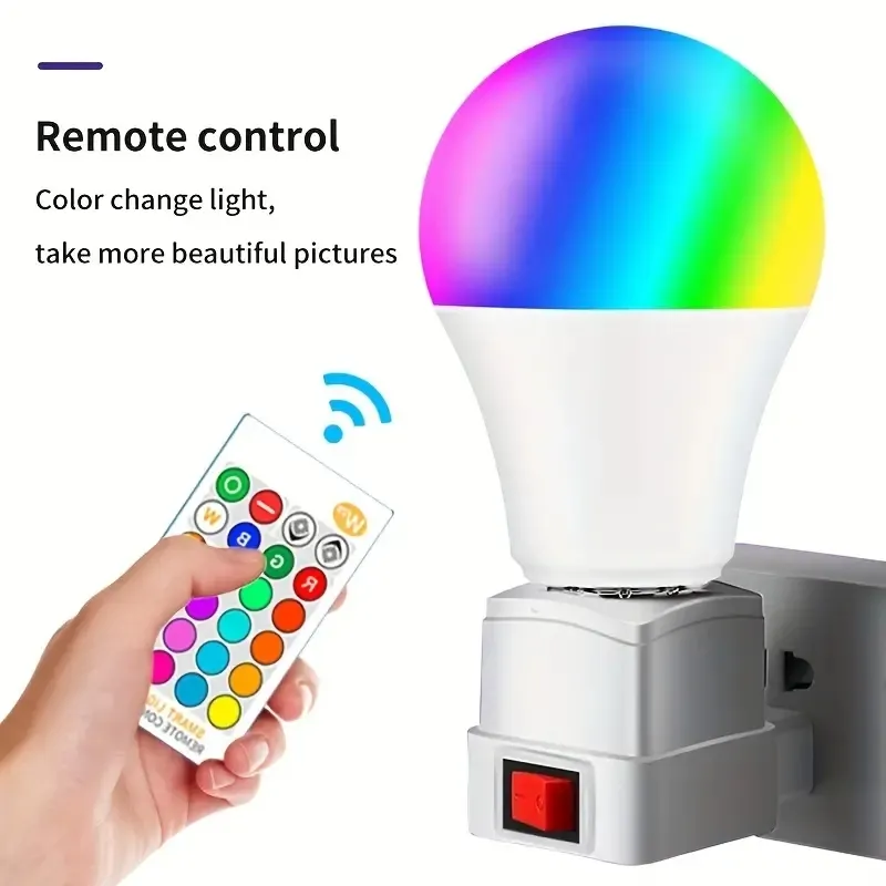 1pc LED Smart Remote Control Bulb, RGB+White, 16 Colors Lights 9W 110V, Flash Function, For Room Decoration, Lights, Live Lighting Atmosphere Lights, Can Be Used For 2 Years