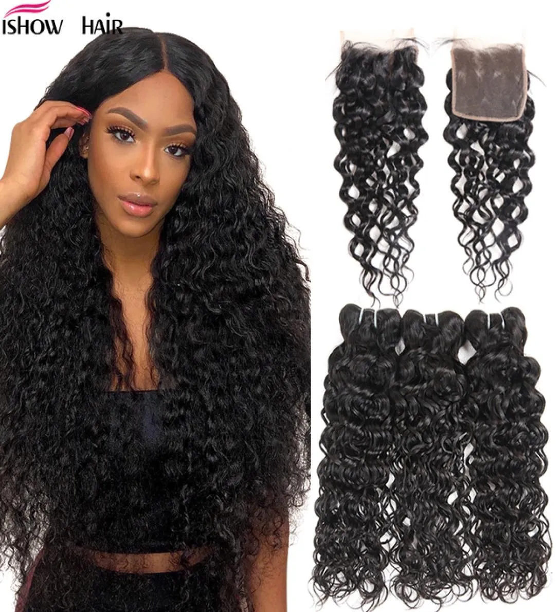 Ishow Virgin Weave Extensions Körperwelle 828 Zoll für Frauen gerade tiefe lose lockige Wasser Tressen natürliche schwarze Farbe menschliches Haar Bu6377751