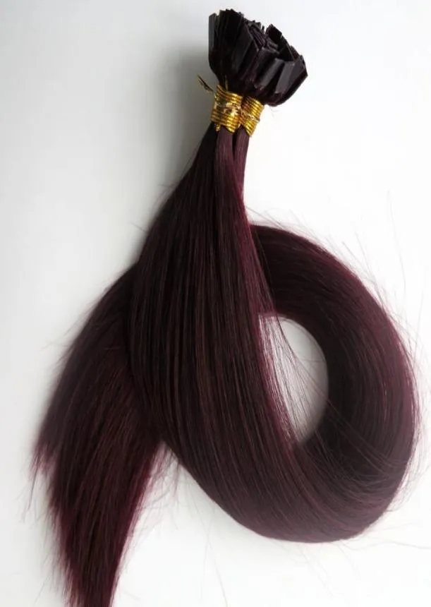 200g 200Strands Pre Bonded Flat Tip Hårförlängningar 18 20 22 24 tum 99 Jred Wine Brazilian Indian Remy Keratin Human Hair7320014