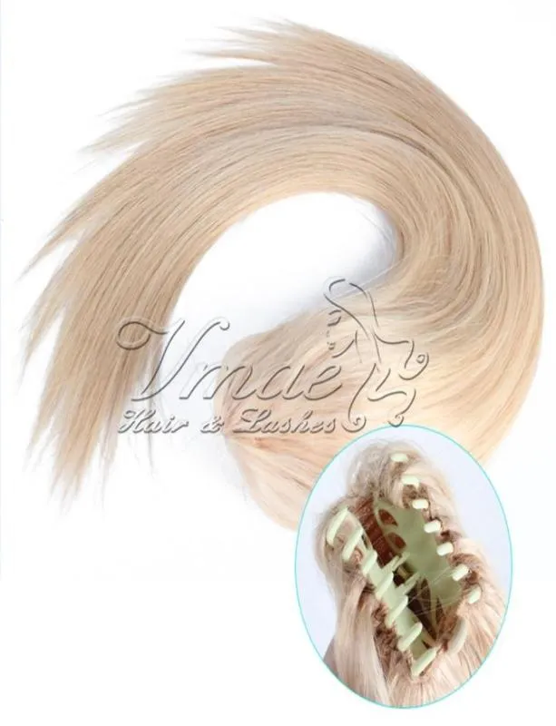 Claw Clip DrawString Ponytail Russian Blonde Nuticle Rustade Virgin Natural Straight Double Drawn 120g 12 till 26 tum Horsetail Huma5519959