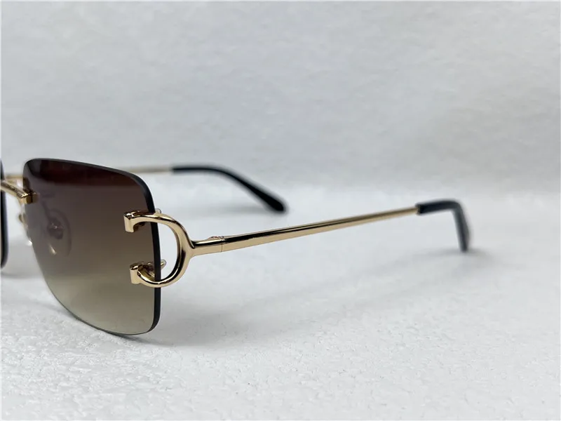 Очки для женщин, винтажные солнцезащитные очки, мужские дизайнерские безрамочные очки квадратной формы, UV400, золотистые светлые линзы 0104 с футляром B Sun