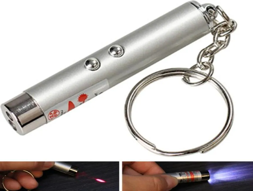 700 stks veel Nieuwe 2 in 1 Wit LED Licht en Rode Laser Pointer Pen Sleutelhanger Zaklamp5881599