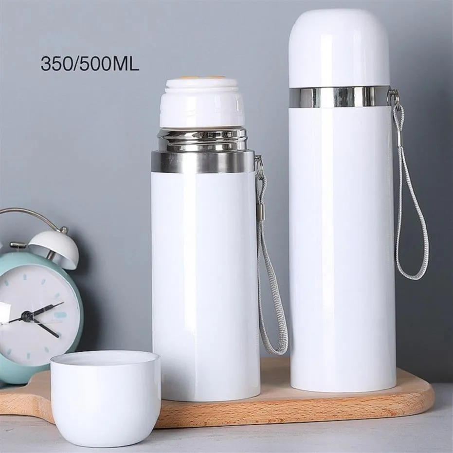 MDF sublimation blank 350ml 500ml heat transfer cup DIY 304 stainless steel thermos cup white paint coated cup178f