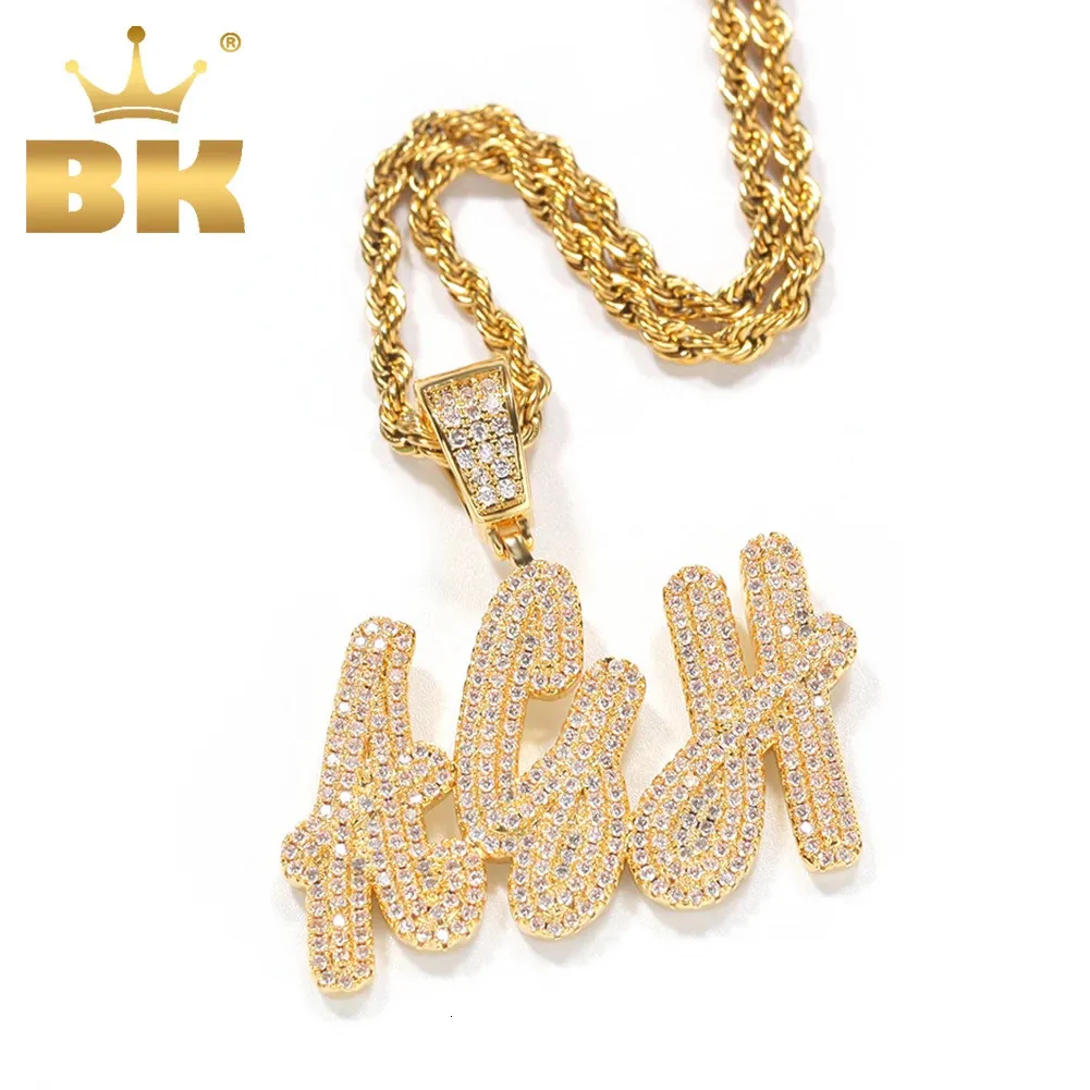 The Bling King DoubleLayer Overlapping Cursive Font Pendant Solid gör dina ord halsband isade ut Zirconia hiphop smycken 240106