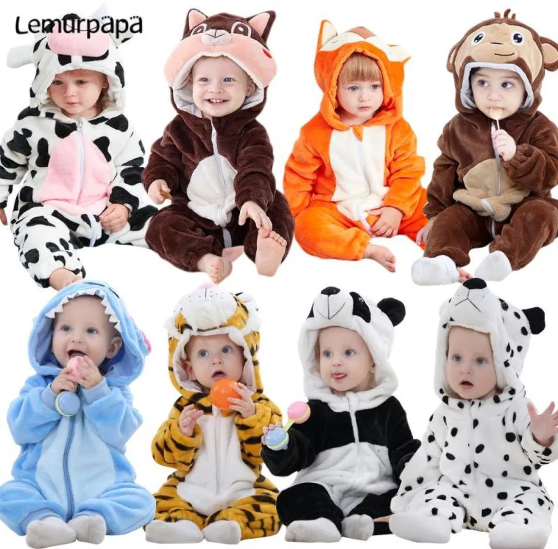 Jumpsuits Born Baby Rompers Clothes Animal Kigurumis Boy Girls Pajamas Onesie Cartoon Tiger Leopard Hooded Toddler Cosplay Costume8864242