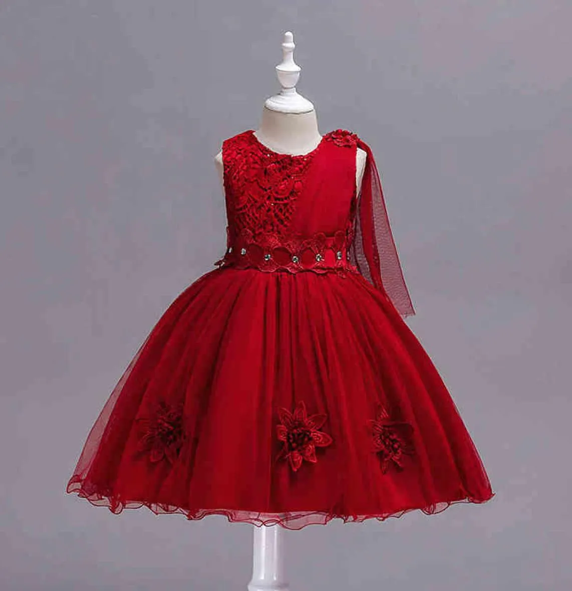 Kids Infant Girl Flower Petals Dress Children Bridesmaid Toddler Elegant Dress Vestido Infantil Formal Party Dress Wine red G12155364841