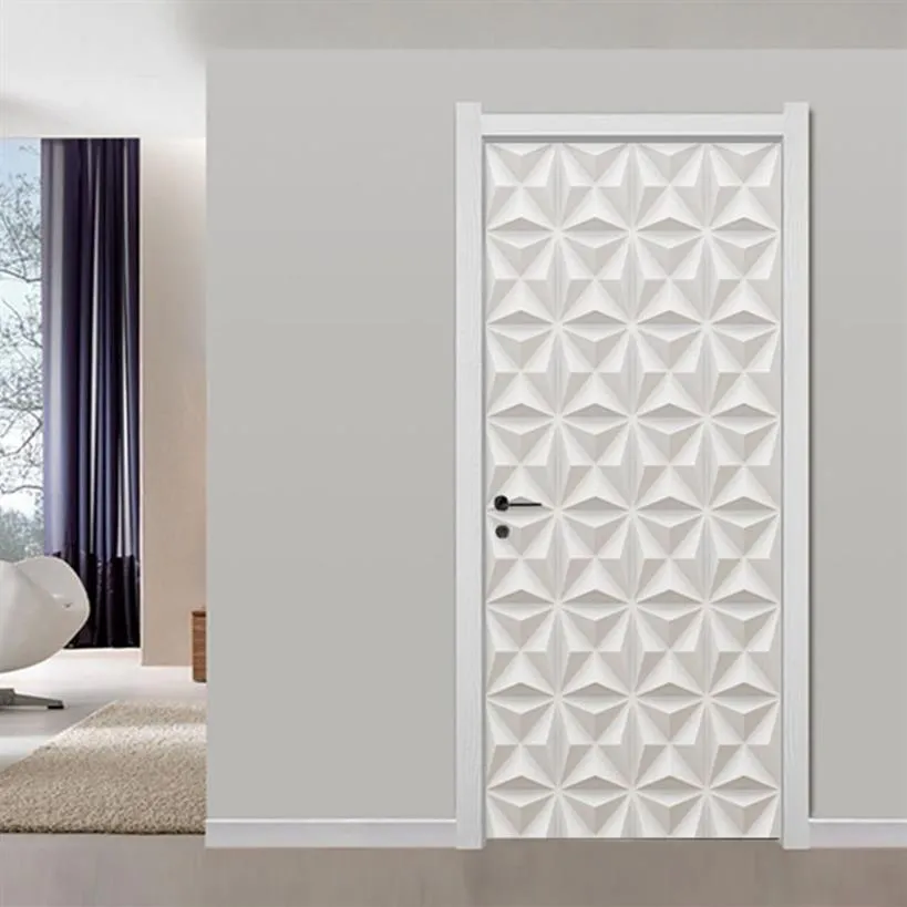 3Dステレオホワイトジプステクスチャ幾何学的パターン壁紙壁紙モダンなシンプルなリビングルームホーム装飾PVCアート3DドアステッカーT2271A