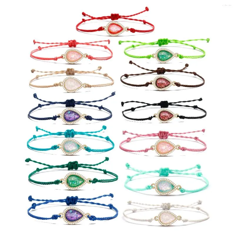 Bracelets de charme Coloré Opal Zircone Forme de goutte d'eau pour femmes Bracelet Corde rouge Corde Chaîne Couple Bijoux Tissés à la main Cadeaux réglables