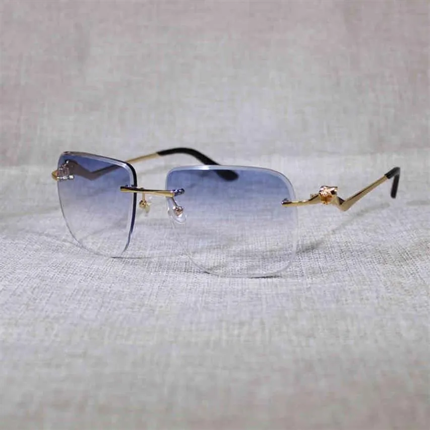 Designer óculos de sol estilo leopardo diamante corte sem aro óculos de sol homens oversize quadrado óculos meta frame para mulheres ao ar livre s248f