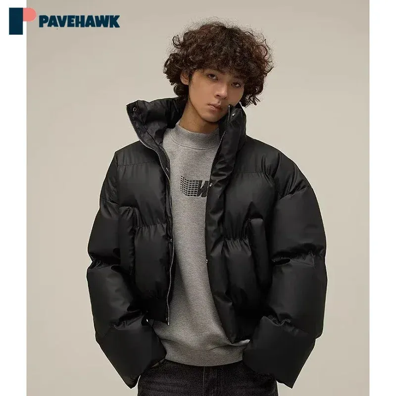 Winter Short Thicken Down Jackets Man American Vintage Solid Color Parkas Stand Collar Male Coldproof Warm Bubble Puffer Coats 240106