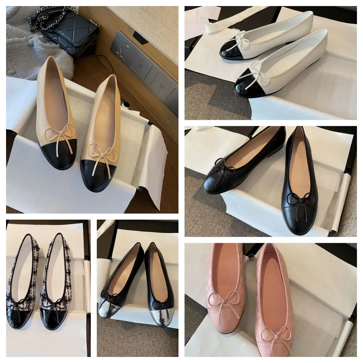 Zwei -Ton -Ballett -Flats Elfenbein schwarze Frauen klassische Schaffell Lederspleißspleiß Mütze Flach Frühling Sommer bequemer lässiger Lederschuhe Luxus Ballerina Flats Flats