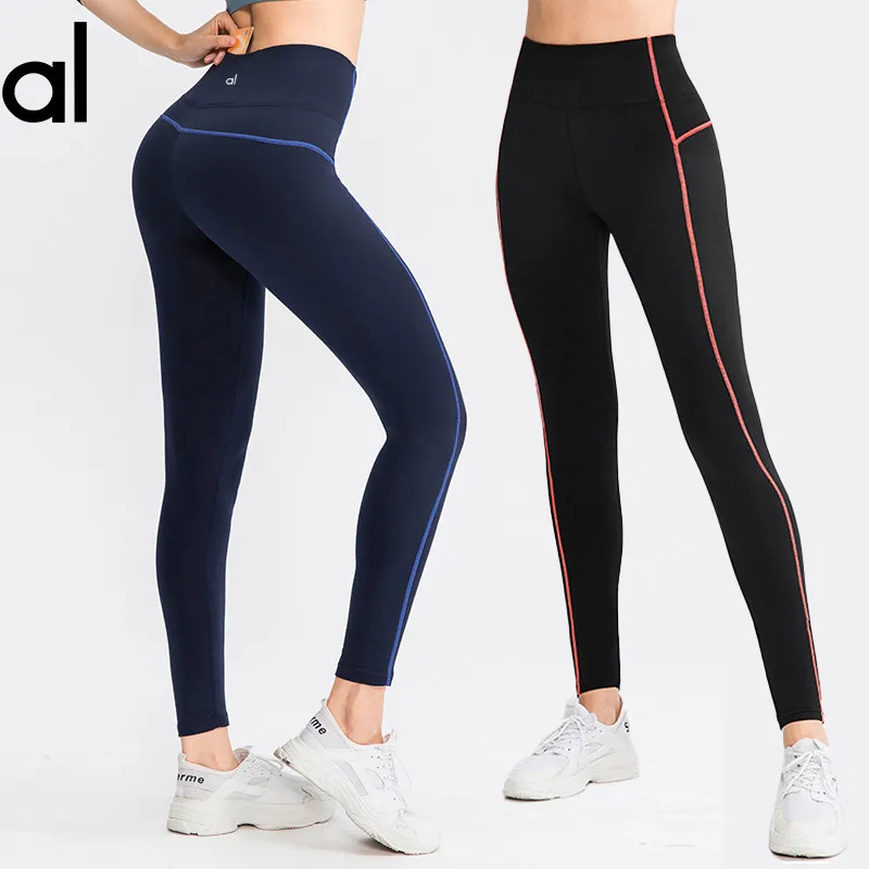 AL Yoga Joggingbroek Dames Naadloze Broek Pluche Hoge elastische T-lijn Jogging Sportkleding Hoge taille Heupheupen Fitnessbroek Tailleband Zaklegging