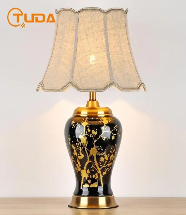 Lampy stołowe Tuda 40x65 cm chińska czarna złote lampa ceramiczna do salonu sypialnia nocna luksusowy amerykański styl domowy 8029234