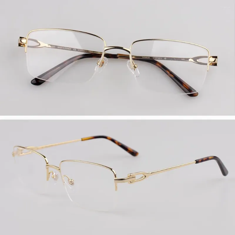 サングラスフレーム2024 CA Pure Titanium Half Frame Glassesビジネスメンズレディースゴールド処方Myopia CT0319O