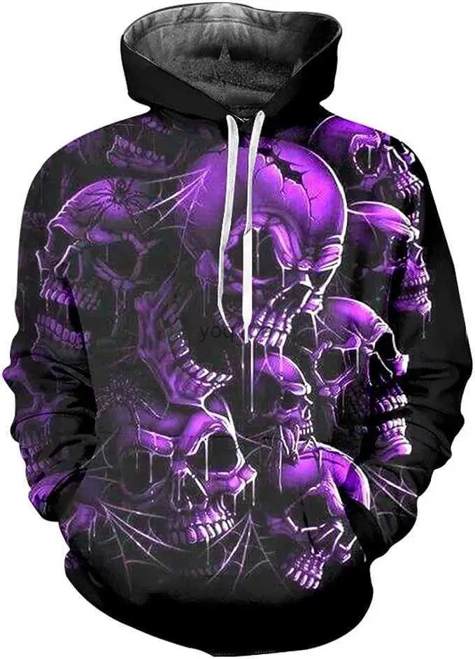 Erkek Hoodies Sweatshirt Yeni Cadılar Bayramı Erkek Hoodie 3D Kafatası Serisi Baskılı Sweatshirt Sıradan Moda Kadınlar Y2K Hoodies Pullover Modaya Modeli Büyük Sudaderas