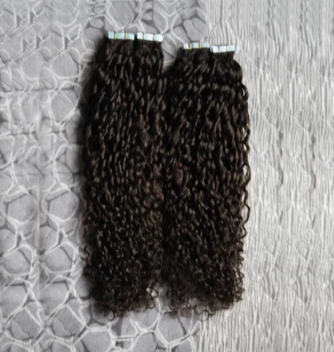 الشريط المجعد الغريب المنغولي في امتدادات الشعر البشري 200g 80pcs Afro kinky شعر مجعد Skin Skin Extensions 7482795