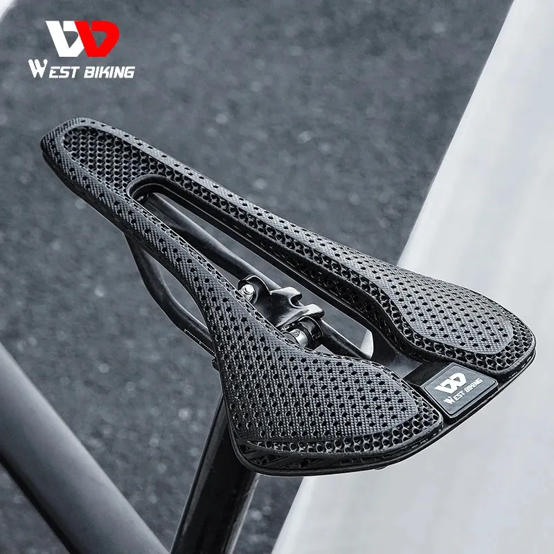 West Biking Carbon 3D Printed Bike Saddle Ultralight Bike Saddle男性向けの通気性女性トライアスロンロードMTBマウンテンバイクシート240105