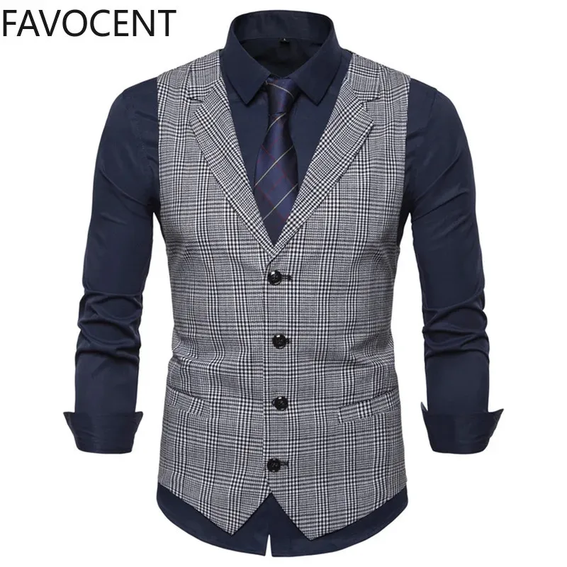 Traje para hombre Chaleco Moda Slim Fit Thin Plaid Hombres Chaleco Tops Hombre de negocios Estilo de Inglaterra Trajes de ocio masculino 240105