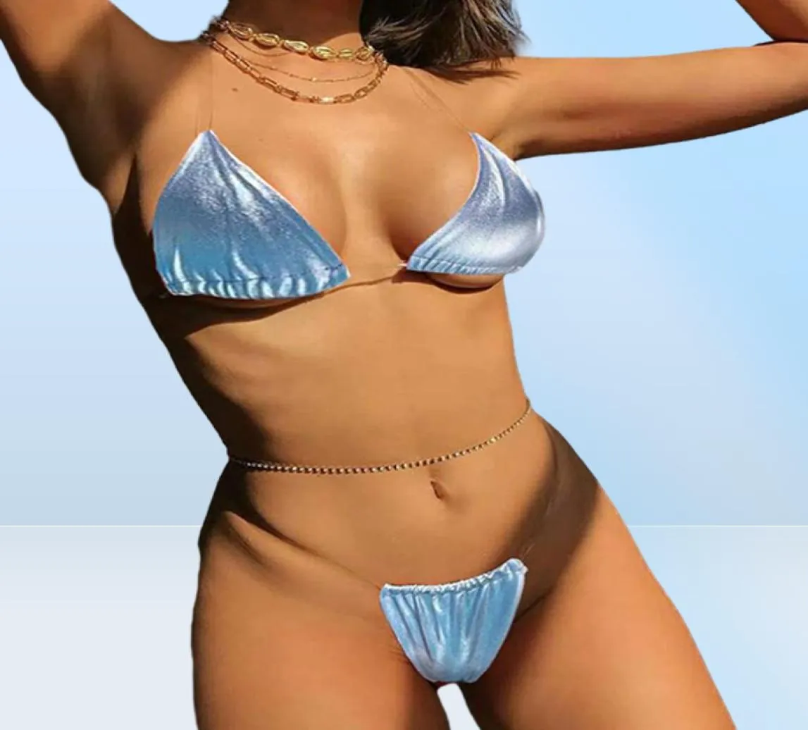 Micro bikini kadınlar berrak kayış push yukarı bra neon sarı altın şeffaf mayo kadın üçgen Bather Thong mayo biqueini1922807