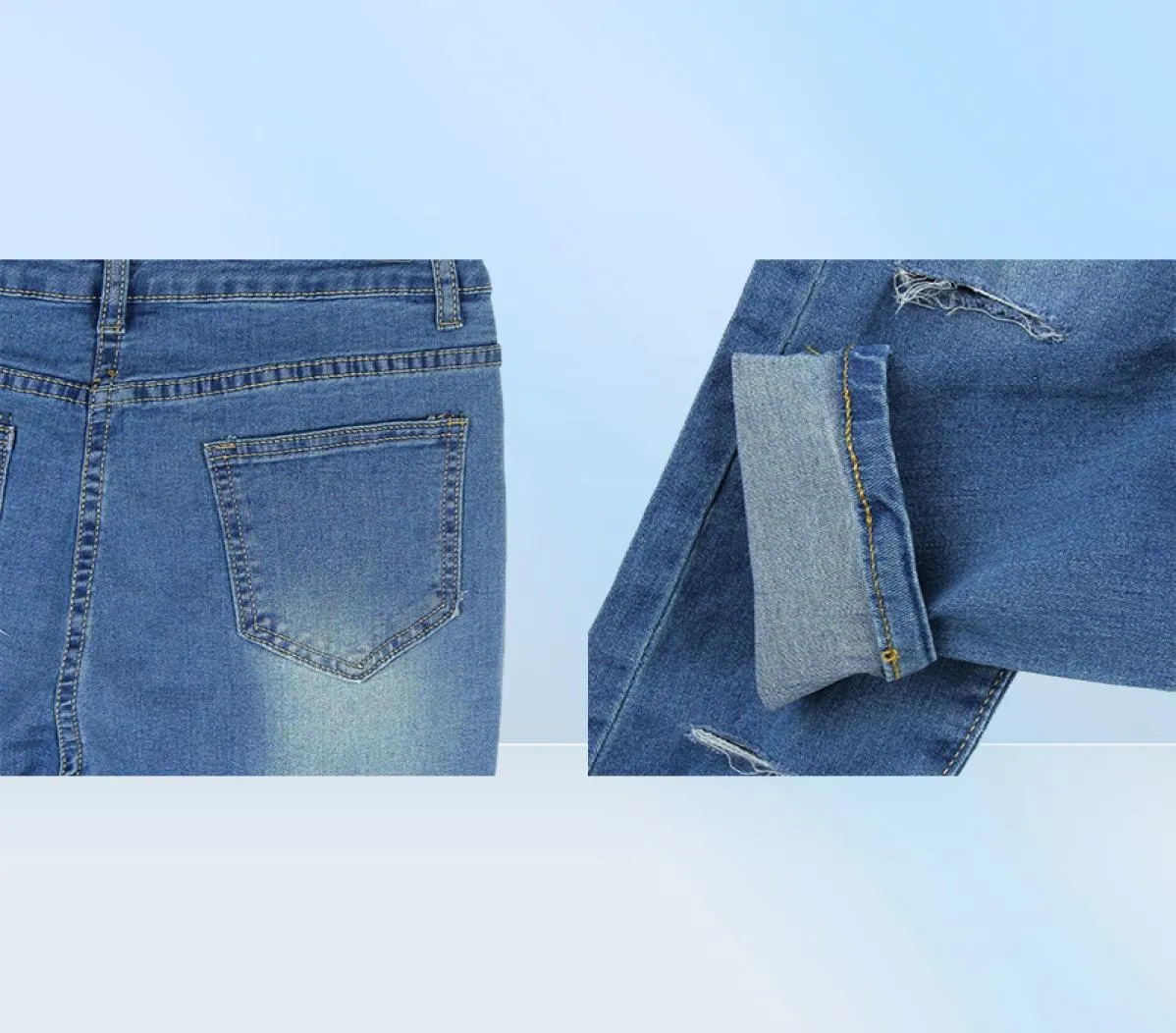 Zerrissene Knie-Röhrenjeans für Damen mit hoher Taille, Damenbekleidung, Hosen, Loch32910676806225