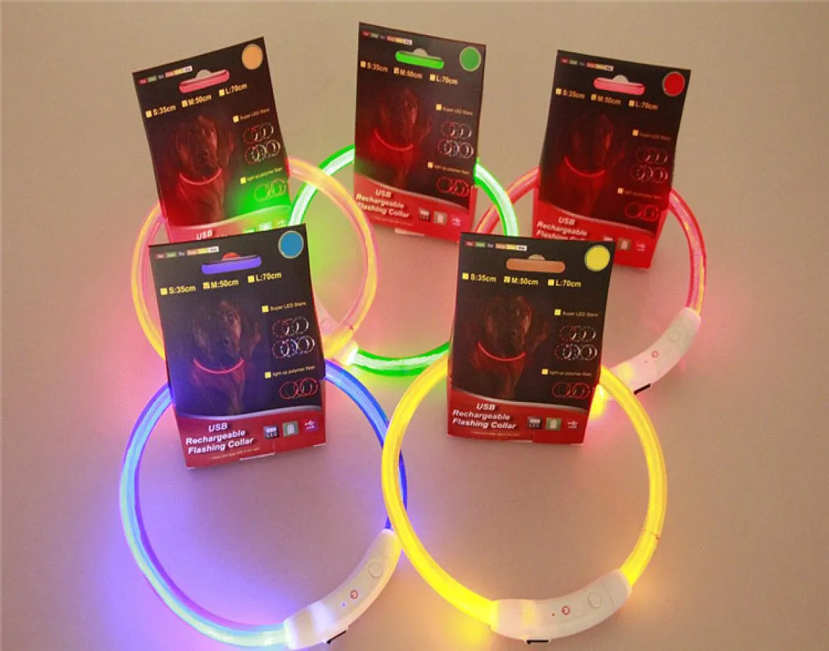 Newest LED Pet Dog Collar Rechargeable USB 50cm Adjustable Flashing Safety In Night Fits All Pet Rubber dog collars3178563