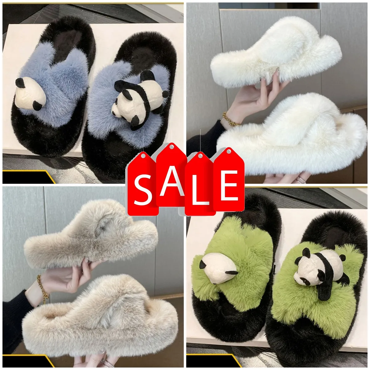 Modeontwerper Slippers Sliders Sandalen Platte bodems Vrouw Hot Comfort Girl platform Bont Harige Warme Slider Slippers Maat 36-41