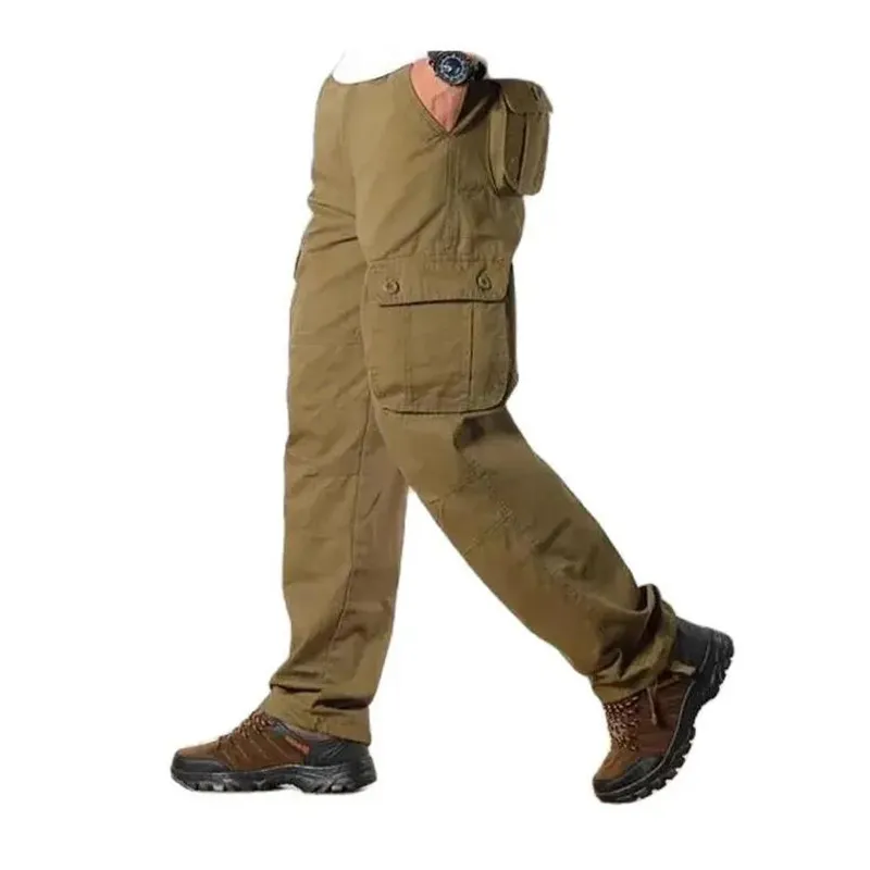 Spring Autumn Mens Cargo Pants Casual Multi Pockets Military Tactical Pants Male Outwear Straight Slacks Long Trousers Large Size 42 44 High Quality Bottoms