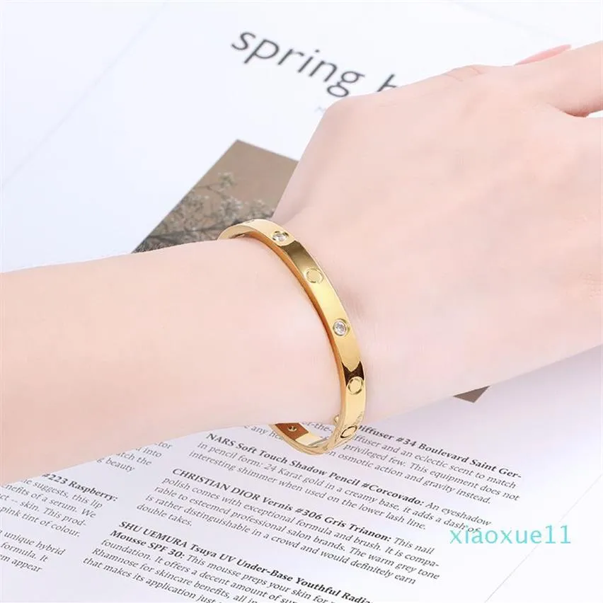 Klassisches Design Gold Silber Rose Farben Armbänder Titan Stahl Diamant Armband für Damen Herren LOVE Armreif mit Scre218K