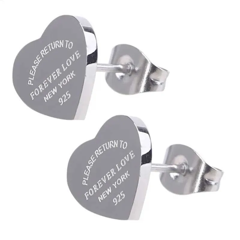 Womens Heart Love Stud Earrings for Women Classic Style Lover Studs Titanium Steel Earings Printed Wedding 999V