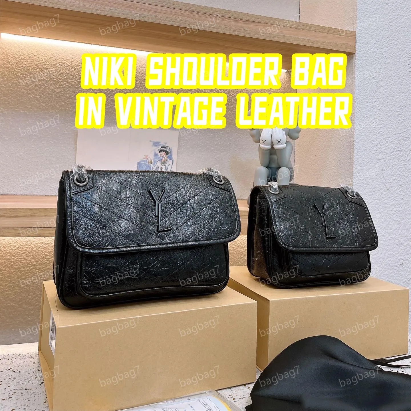 10a yüksek kaliteli niki içinde vintage deri zincir çanta orta alışveriş çantaları totes bayanlar messenger crossbody tote flep el çantaları zarf çanta kutu