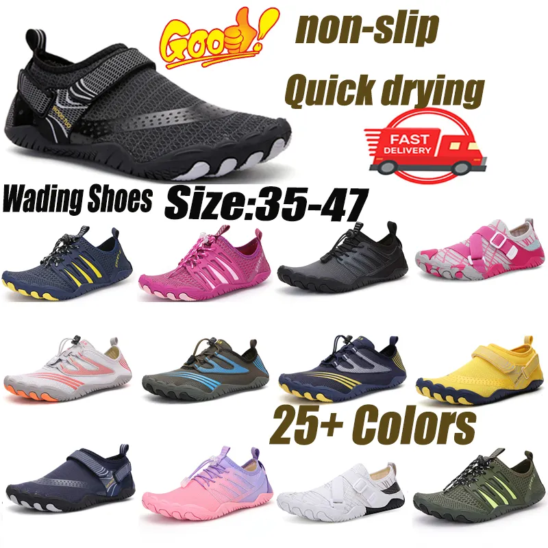 Sıcak Satış Erkekler Su Aqua Ayakkabı Kadın Yüzme Sabahları Çıplak Ayak Sandalet Plajı Taşıma Daireleri Unisex Nefes Alabilir Hızlı Kuru Ayakkabı boyutu 35-47