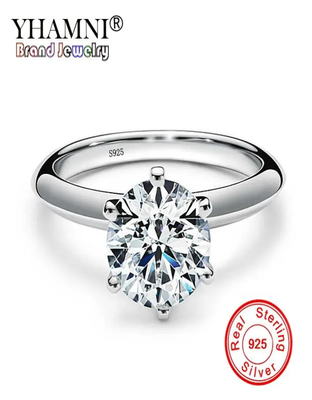 Yhamni Authentic 100 Original Solid 925 Srebrne Pierścienie Pełna Półta 7 mm 15 karatowe CZ Stone Empandwage Wedding For Women 1219436524