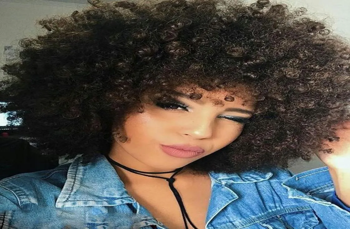 NIEUW het kapsel zachte Braziliaanse Haar Afrikaanse Ameri korte kinky krullend pruiken Simulatie Menselijk Haar afro krullend pruik5654428