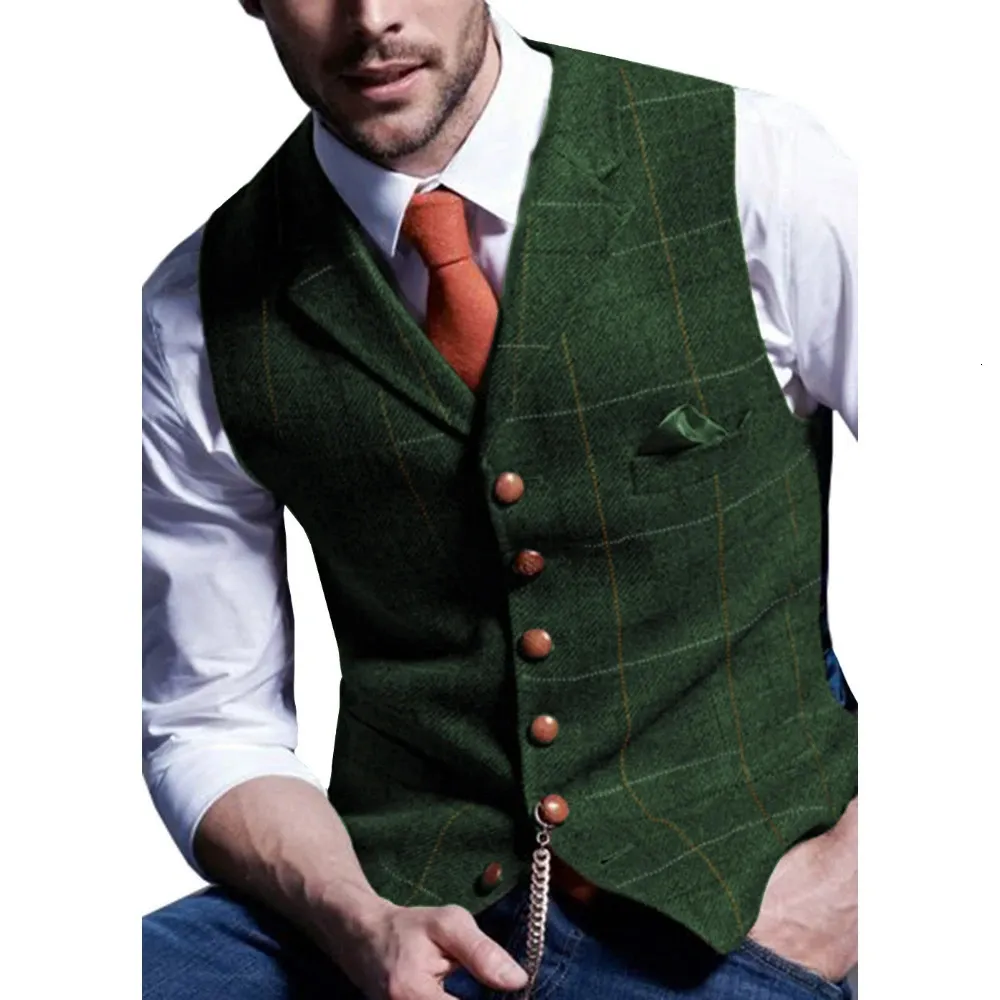 Gilet homme motif à carreaux simple boutonnage coupe ajustée Vintage Gilet décontracté Gilet 240105