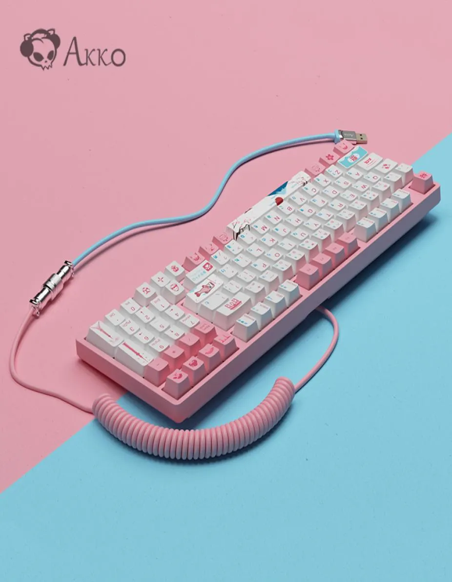 AKKO 맞춤형 기계식 키보드 테마 케이블 타이프 대형 비행사 코일 AKKO Midnight Neon Pinkkeyboard Ocean Cable9170315