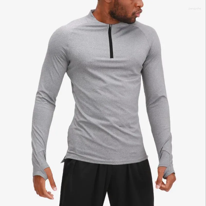 Herr t-skjortor hög elasticitet sport fitness yoga långärmad t-shirt träning kör snabb torr tät montering kläder