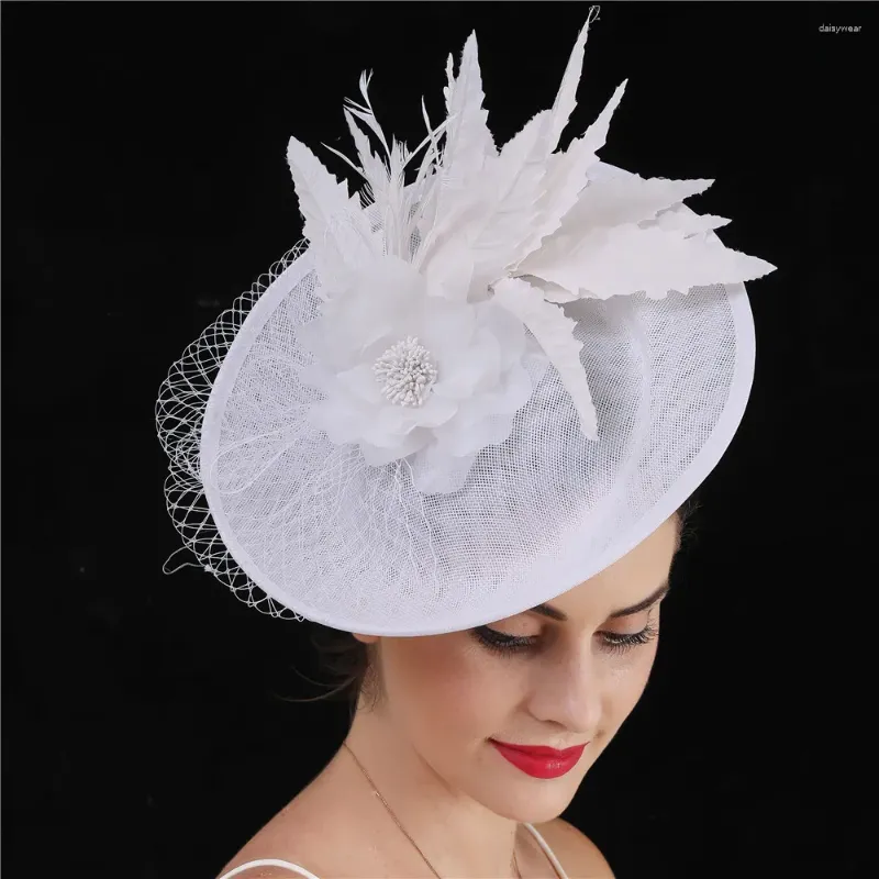 Berets Elegant Women Fashion Wedding Hat Fascinator Veils Hair Accessories Cocktail Race Headwear With Leaf Chapeau Cap